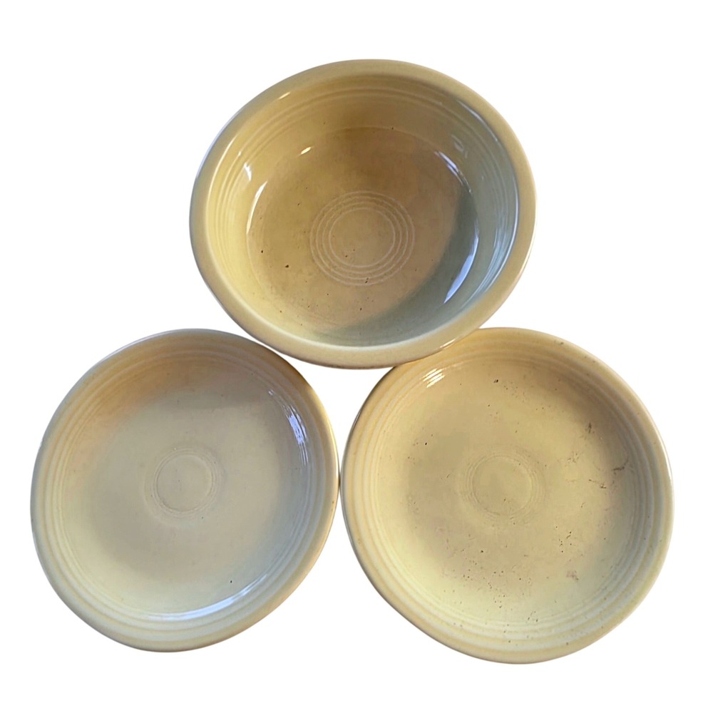 Fiesta HLC Yellow Cereal Bowl and Two Bread Plates Set Art Deco Pottery USA